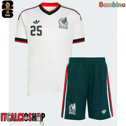 Messico Roberto Alvarado #25 Seconda Maglia Bambino Mondiali 2026 Manica Corta (+ Pantaloni corti)